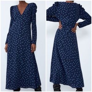 Zara Navy Blue Polka Dot Maxi Dress XL